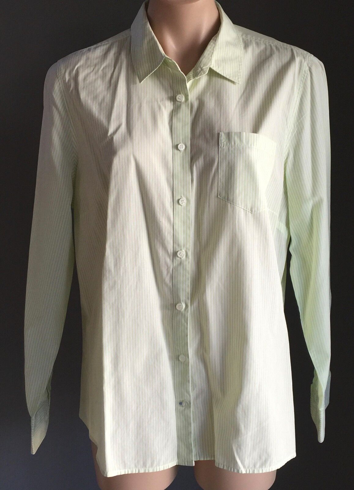 SPORTSCRAFT Shirt Lime Green & White Stripe Long Sleeve Button Up Ladies Size 16