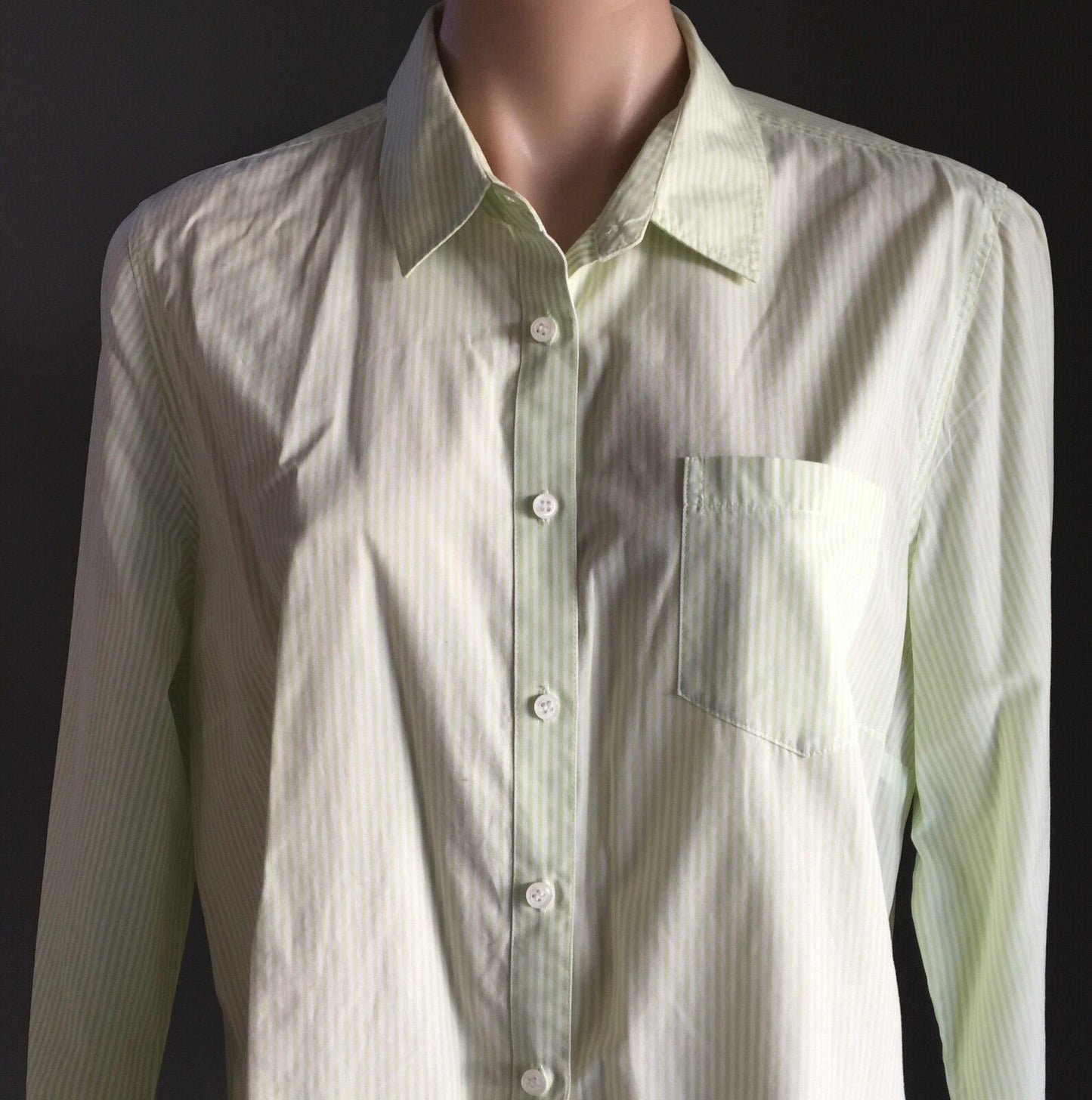 SPORTSCRAFT Shirt Lime Green & White Stripe Long Sleeve Button Up Ladies Size 16