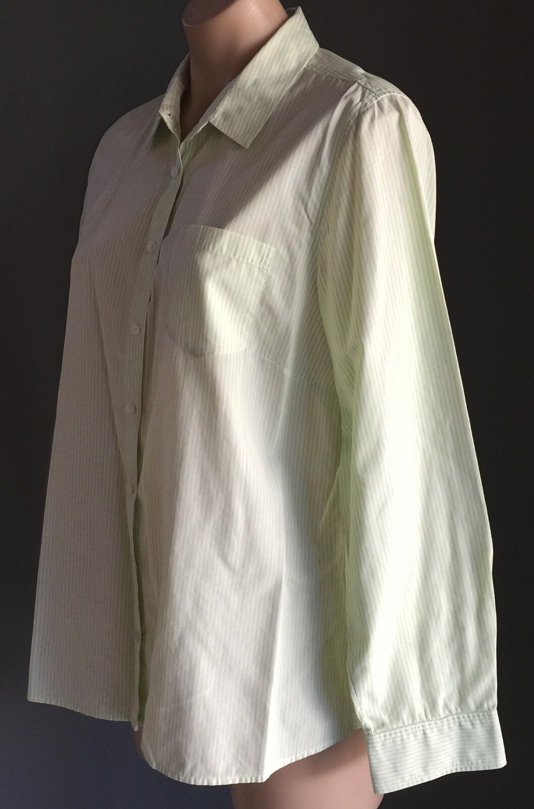 SPORTSCRAFT Shirt Lime Green & White Stripe Long Sleeve Button Up Ladies Size 16