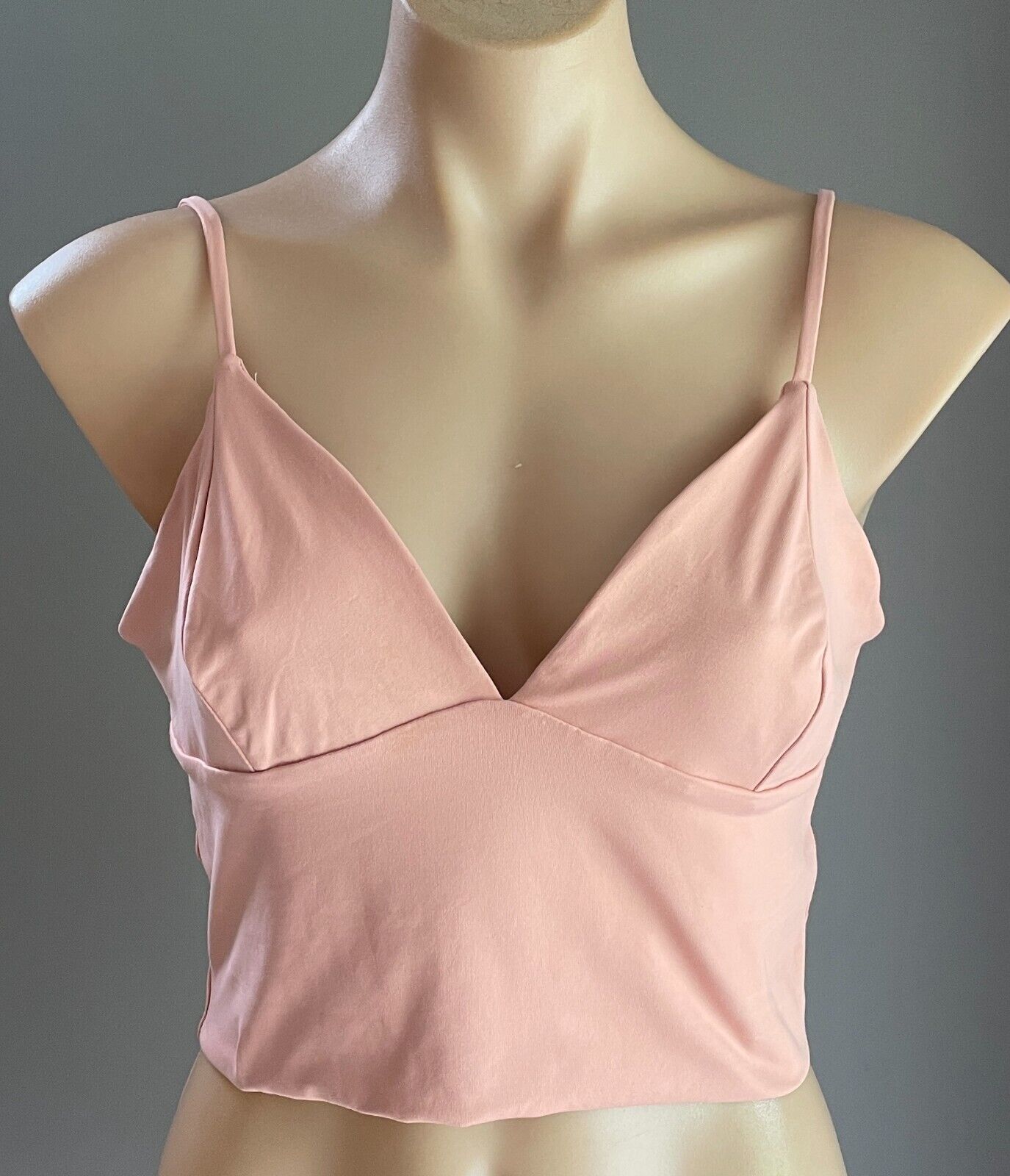 SUPRE Dusty Pink V-Neck Tank Crop Top Size L 12 Thin Straps Smooth Stretch
