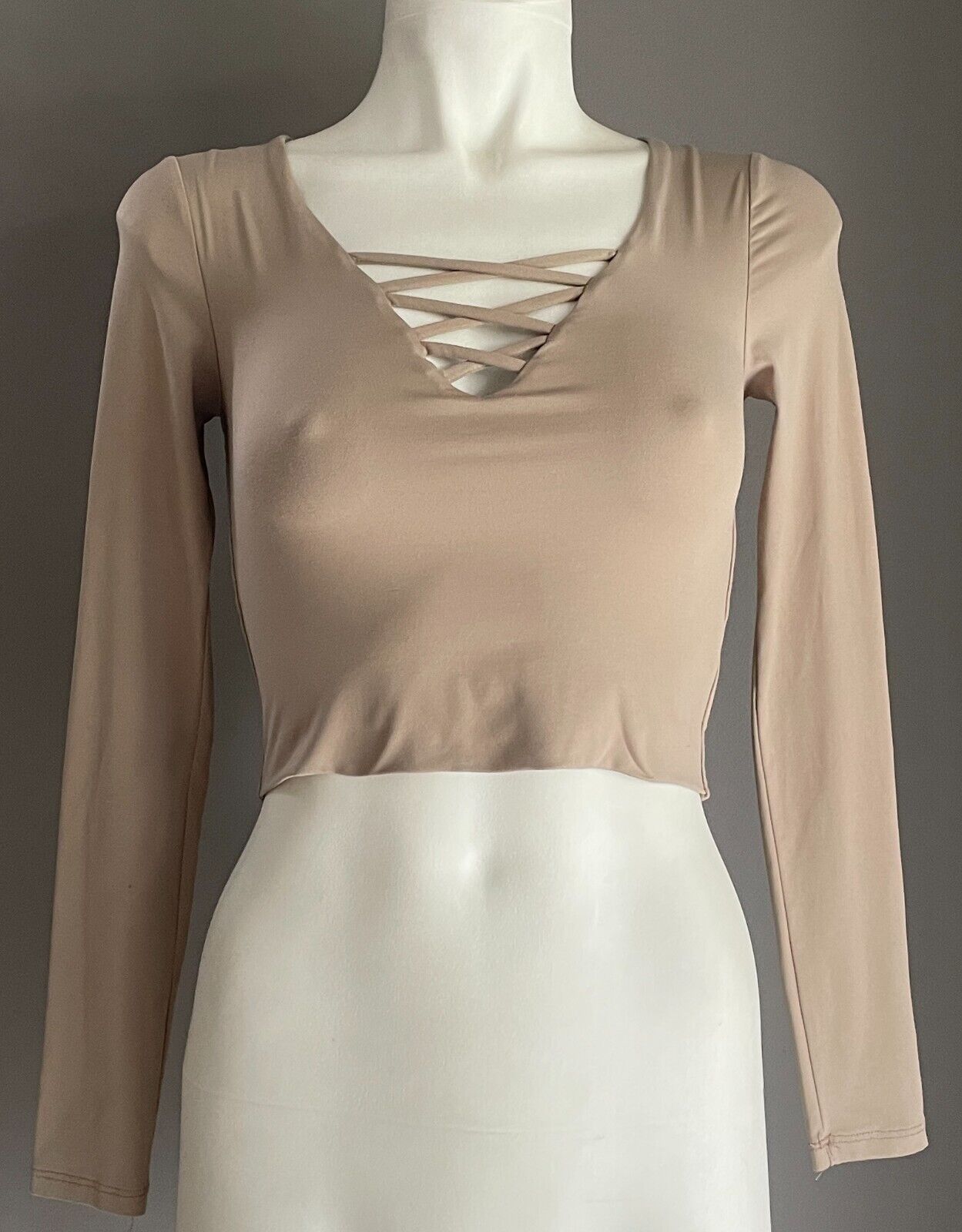 SUPRE Mocha Crop Top Long Sleeve Smooth Stretch Fabric Criss Cross Size XS 8