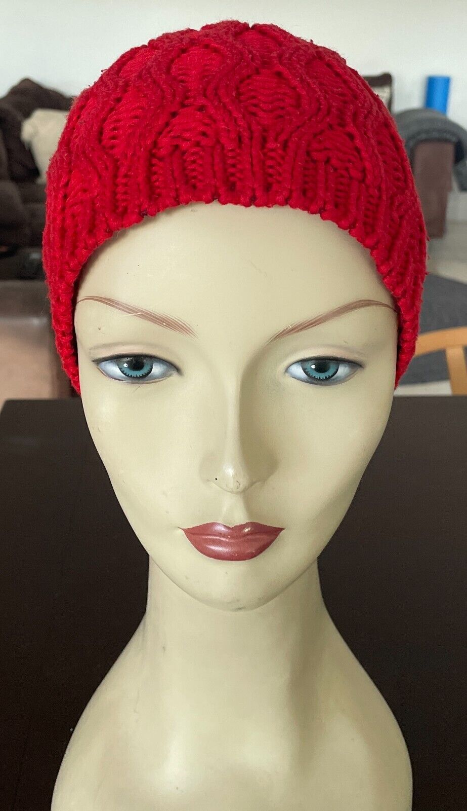 SPORTSGIRL Beanie Red Chunky Decorative Stitch One Size Stretch Hat Cap