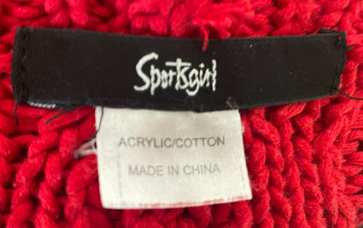 SPORTSGIRL Beanie Red Chunky Decorative Stitch One Size Stretch Hat Cap