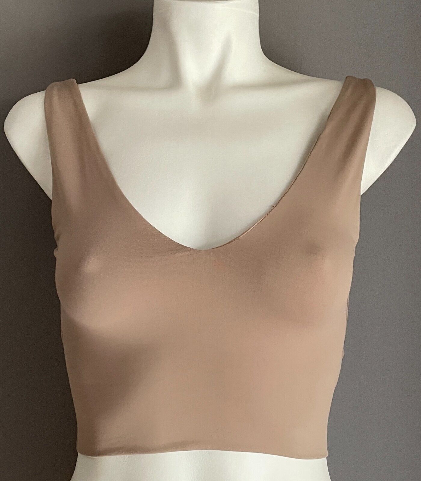SUPRE Crop Top Mocha V-Neck & Back  Smooth Stretch Fabric Lined Size XS 8