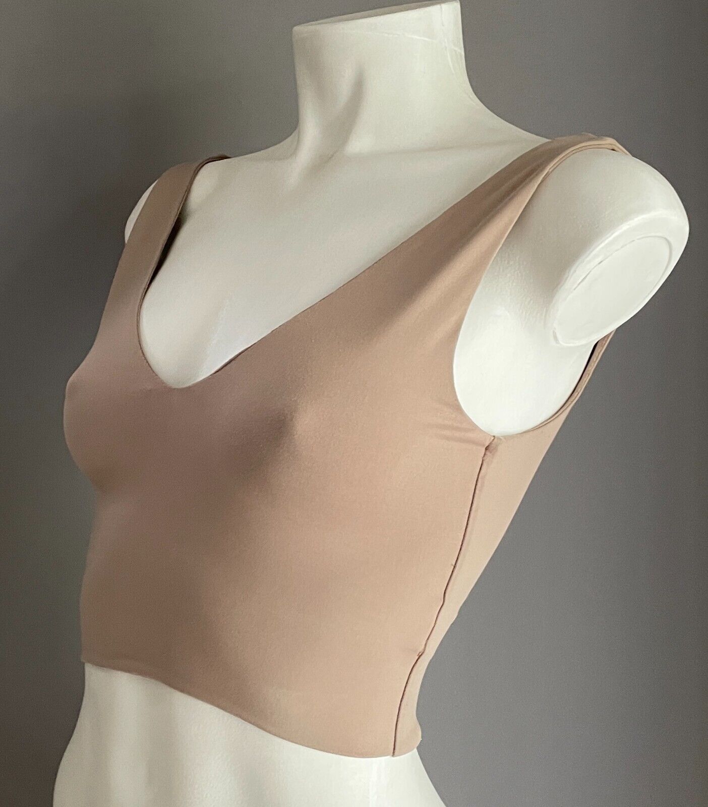 SUPRE Crop Top Mocha V-Neck & Back  Smooth Stretch Fabric Lined Size XS 8