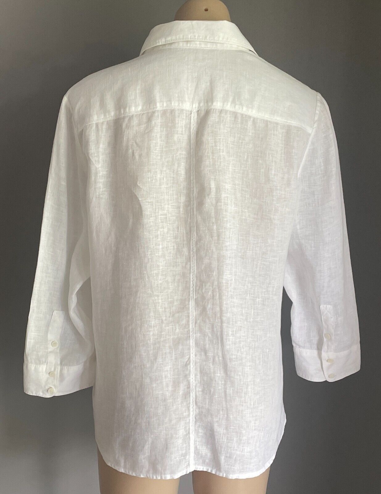 SPORTSCRAFT Shirt Button Up White Linen 3/4 Sleeve Ladies Size 14 Chest Pockets