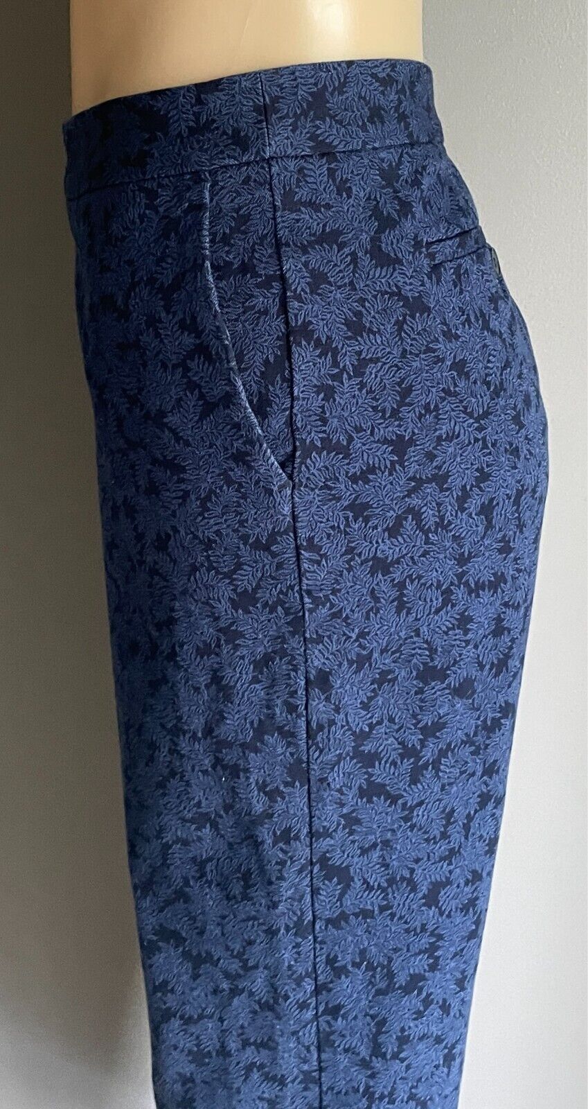 SPORTSCRAFT "Dallas" Print Pants Navy & Blue Leaf Print Size 14 Tailored Fit