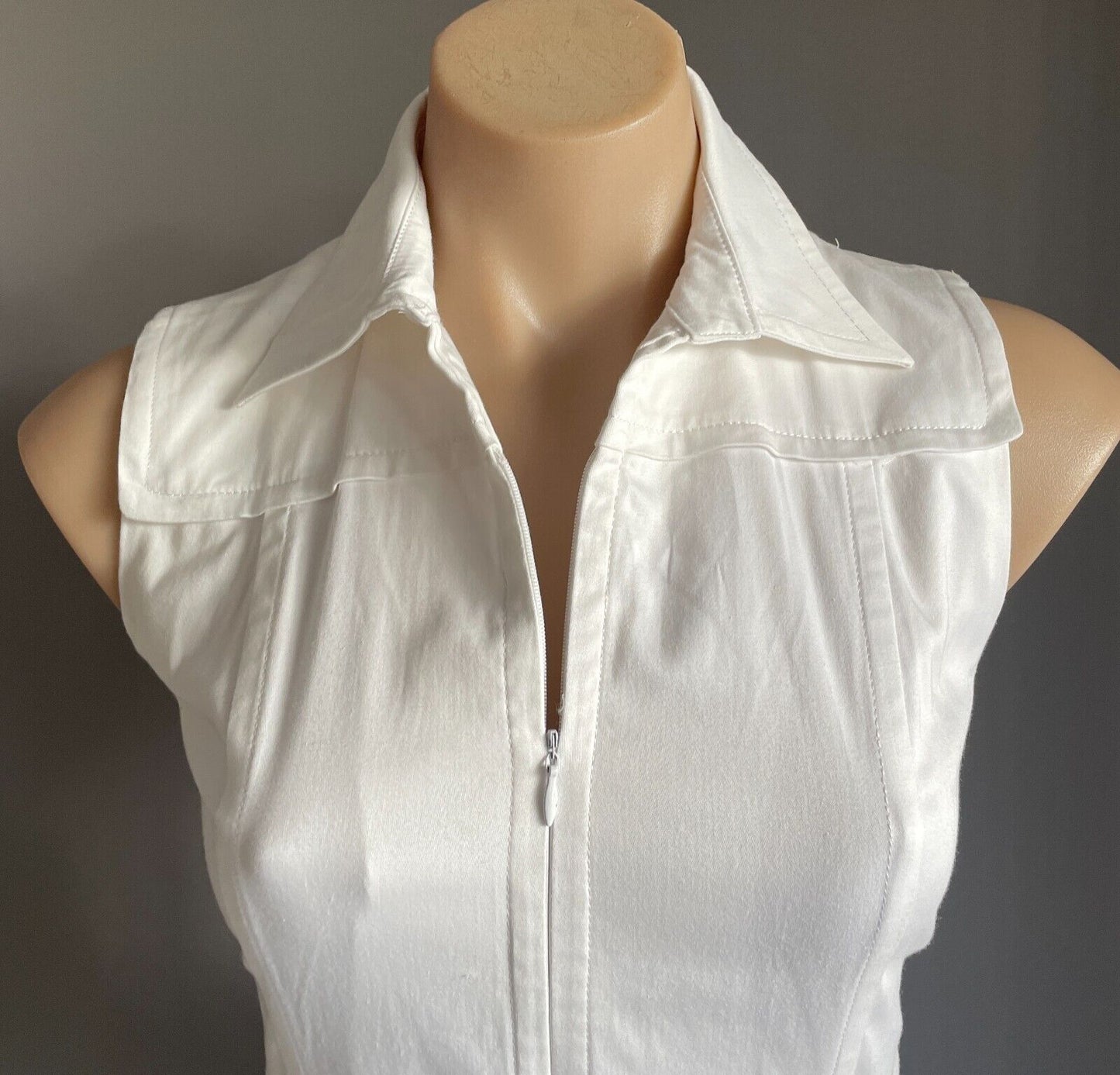 CALVIN KLEIN Shirt Dress White Sleeveless Fitted Stretch Waist Belt Size 10