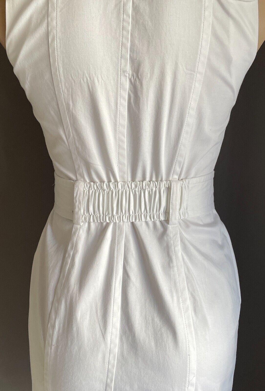 CALVIN KLEIN Shirt Dress White Sleeveless Fitted Stretch Waist Belt Size 10