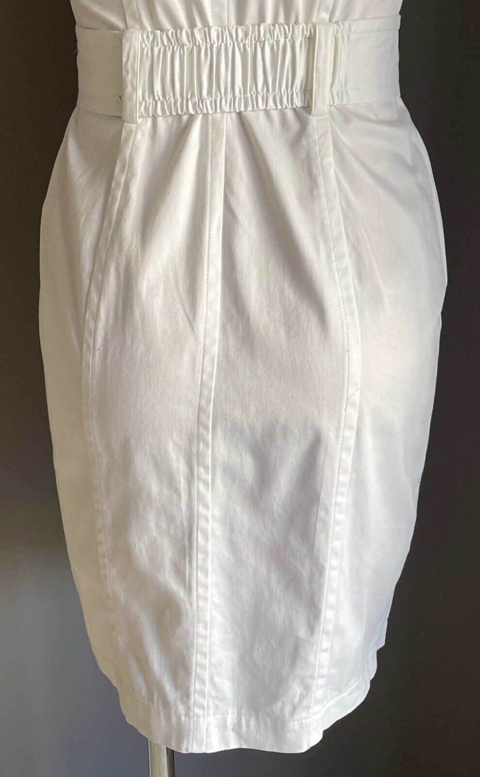 CALVIN KLEIN Shirt Dress White Sleeveless Fitted Stretch Waist Belt Size 10