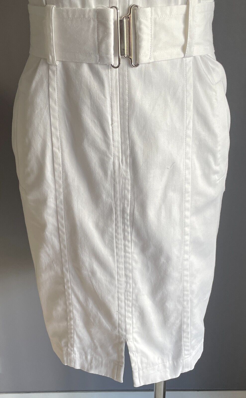 CALVIN KLEIN Shirt Dress White Sleeveless Fitted Stretch Waist Belt Size 10