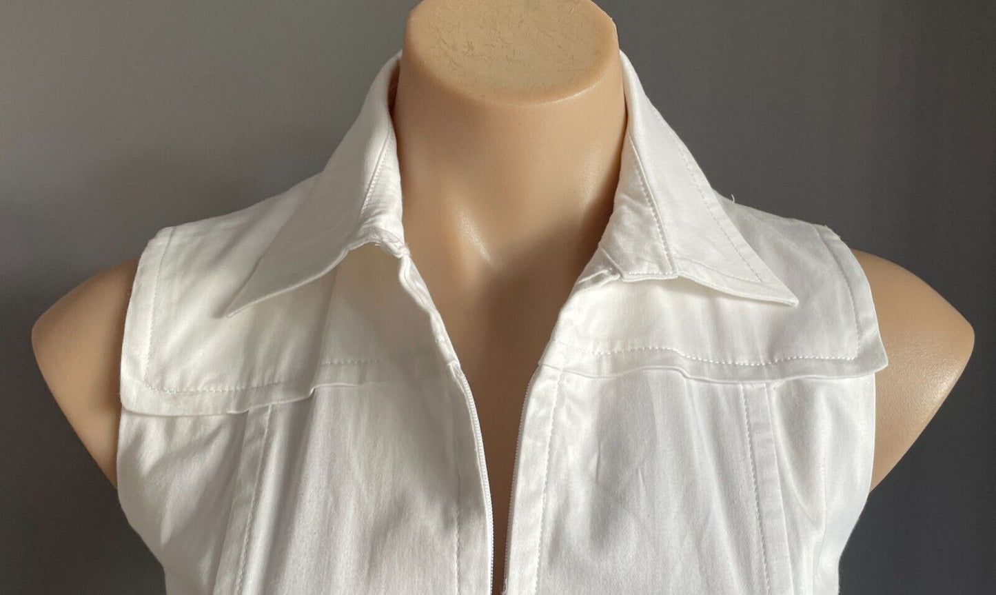 CALVIN KLEIN Shirt Dress White Sleeveless Fitted Stretch Waist Belt Size 10