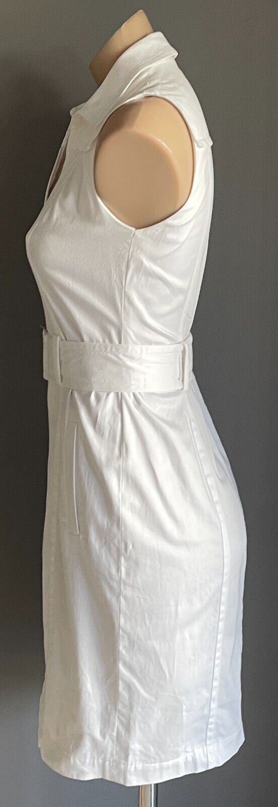CALVIN KLEIN Shirt Dress White Sleeveless Fitted Stretch Waist Belt Size 10