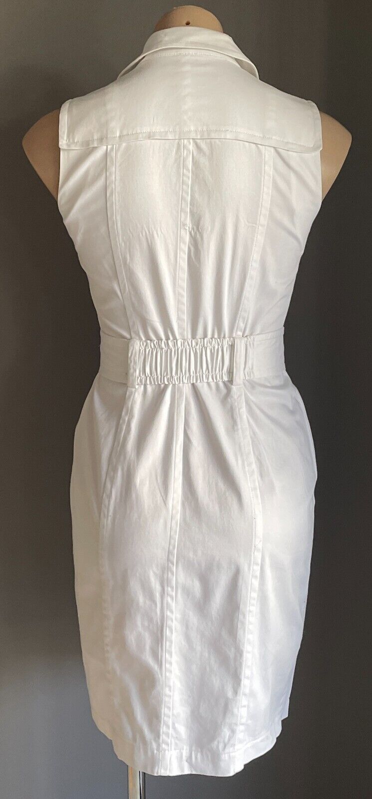 CALVIN KLEIN Shirt Dress White Sleeveless Fitted Stretch Waist Belt Size 10