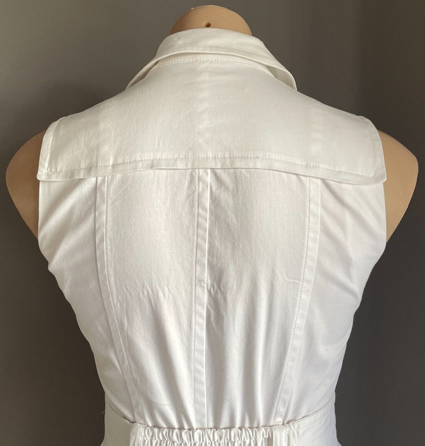 CALVIN KLEIN Shirt Dress White Sleeveless Fitted Stretch Waist Belt Size 10