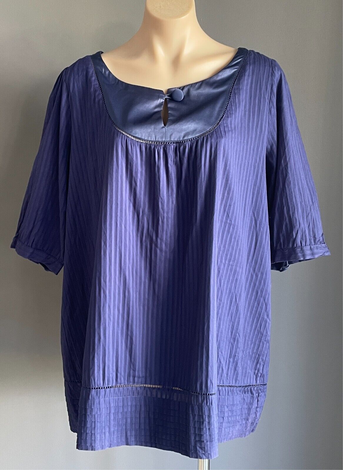 RIVERS Peasant Top Purple Blouse Size 18 Self Stripe Fabric 3/4 Sleeves Lined