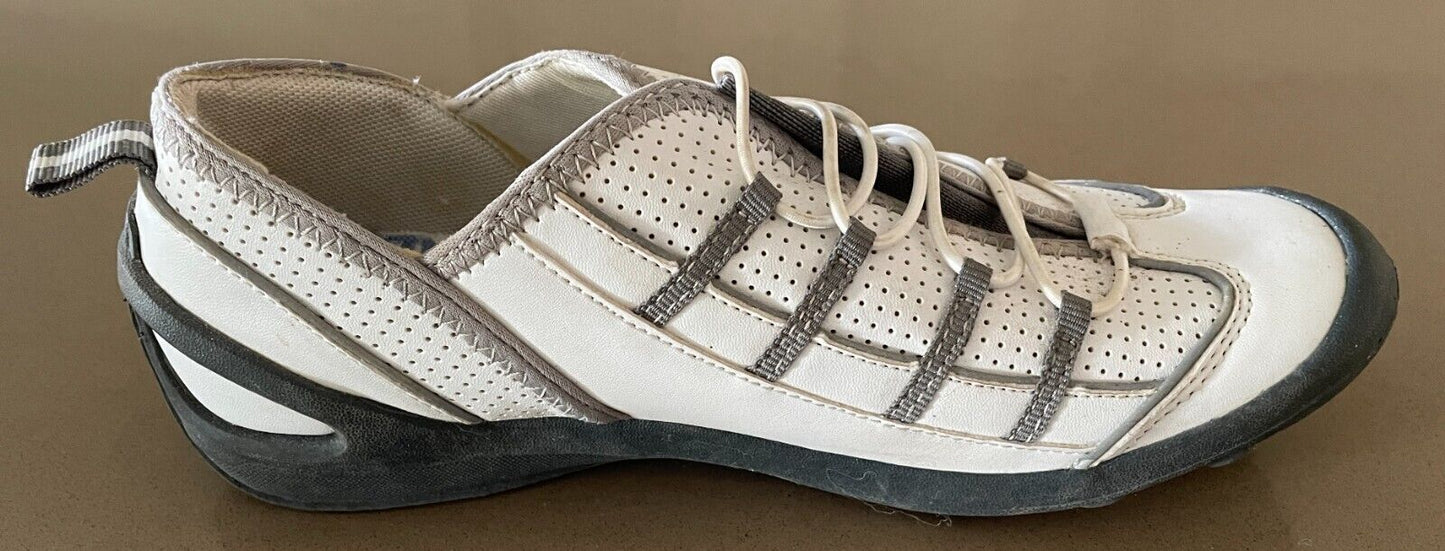 RIVERS White & Grey Trim Elastic Lace Pleather PU Sneakers Walking Shoes Size 8