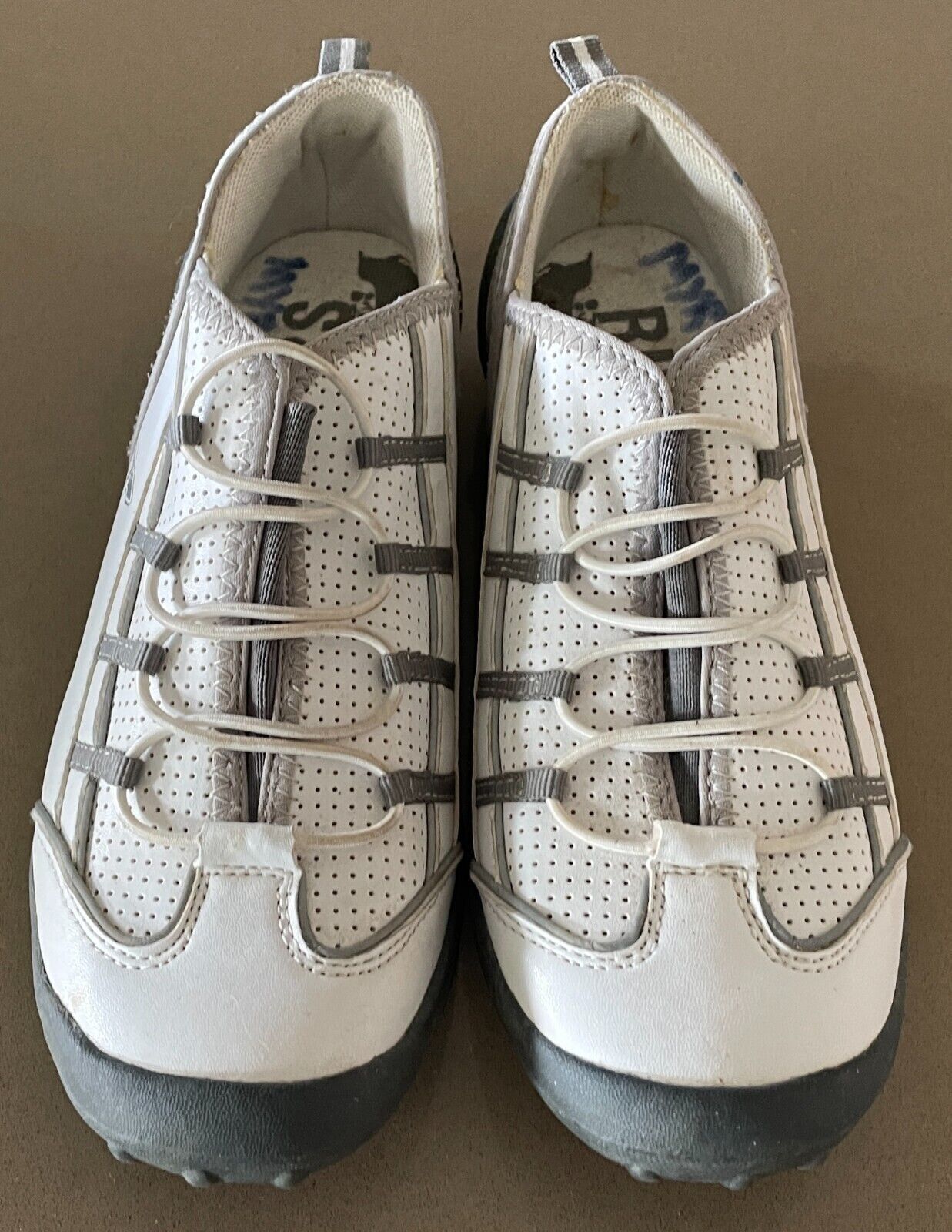 RIVERS White & Grey Trim Elastic Lace Pleather PU Sneakers Walking Shoes Size 8