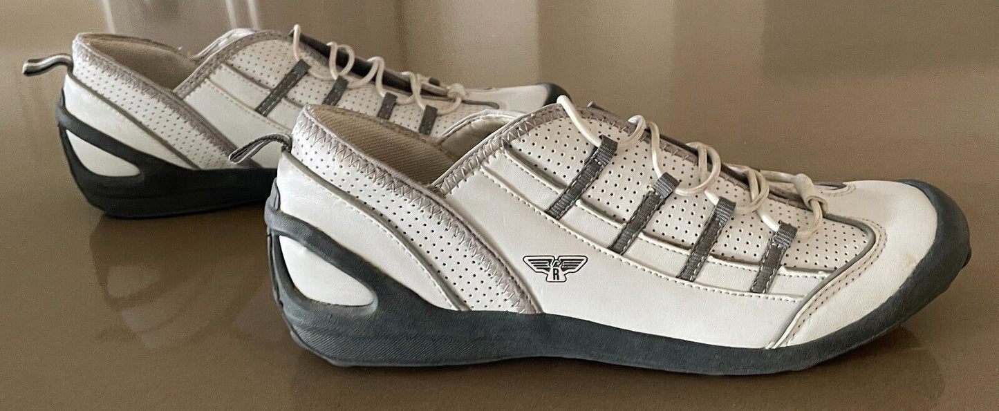 RIVERS White & Grey Trim Elastic Lace Pleather PU Sneakers Walking Shoes Size 8