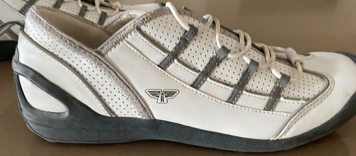 RIVERS White & Grey Trim Elastic Lace Pleather PU Sneakers Walking Shoes Size 8