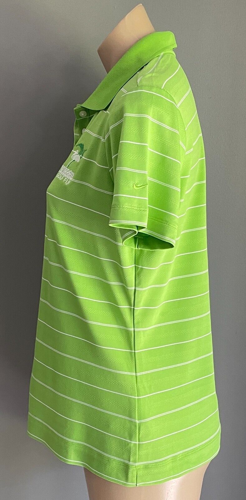 NIKE GOLF Green & White Stripe Polo Shirt Ladies Sz M 12 Denarau Golf Club Fiji