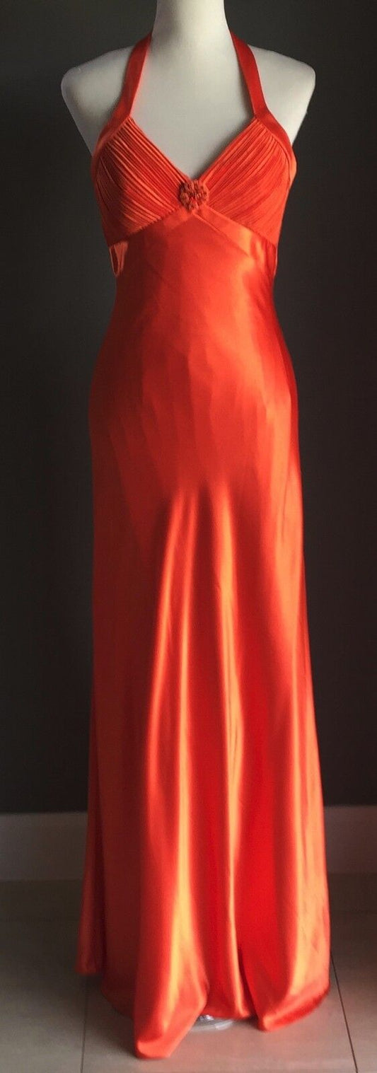 ANGELINE Evening Gown Orange Halter Neck Long Dress Ladies Size 10 Stylish NEW