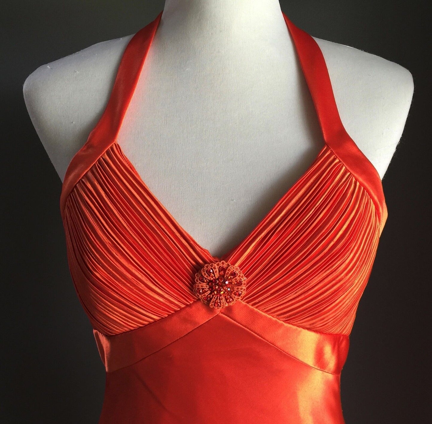 ANGELINE Evening Gown Orange Halter Neck Long Dress Ladies Size 10 Stylish NEW