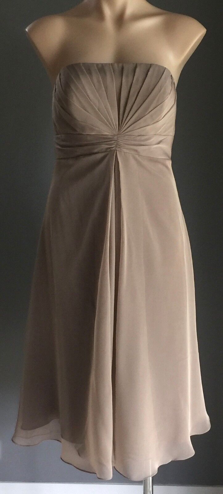 Strapless Dress ANGELINE Mocha Knee Length Empire Waist Dress Size 12 NEW