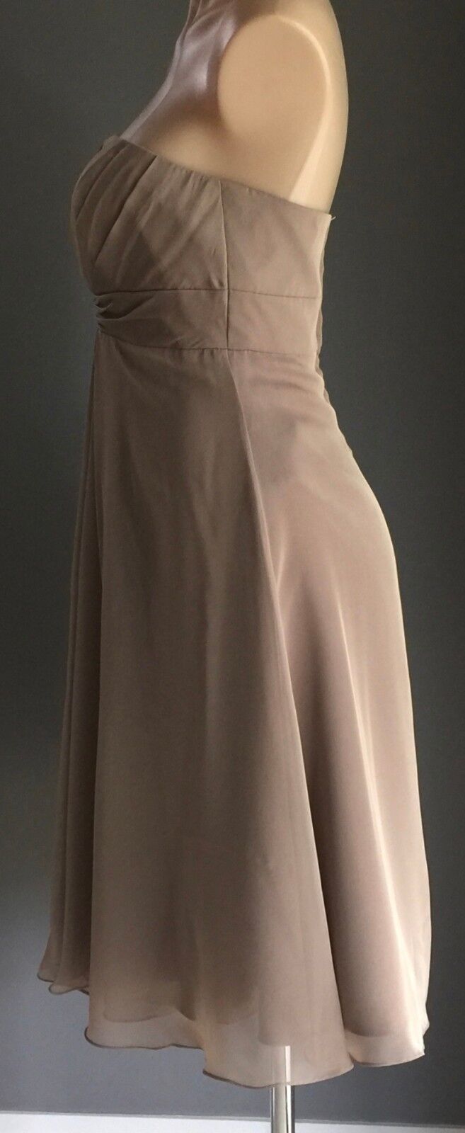 Strapless Dress ANGELINE Mocha Knee Length Empire Waist Dress Size 12 NEW