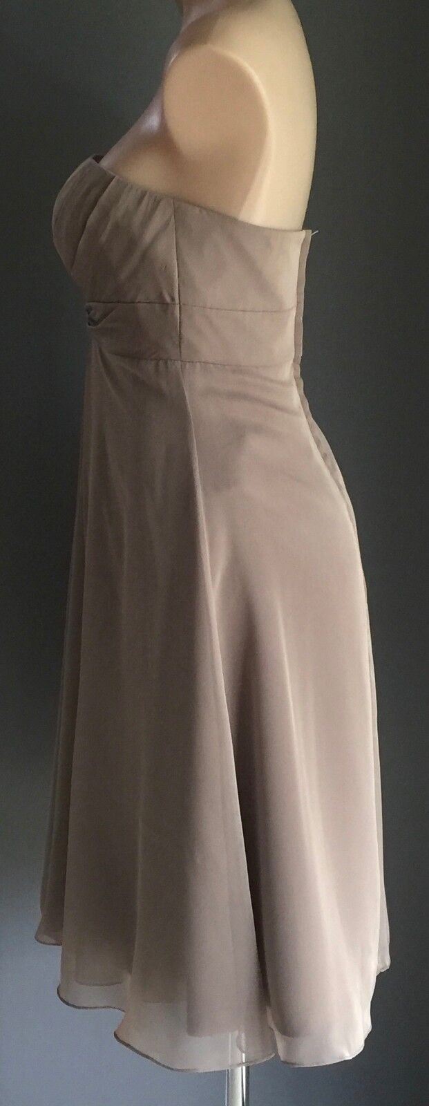 Strapless Dress ANGELINE Mocha Knee Length Empire Waist Dress Size 12 NEW
