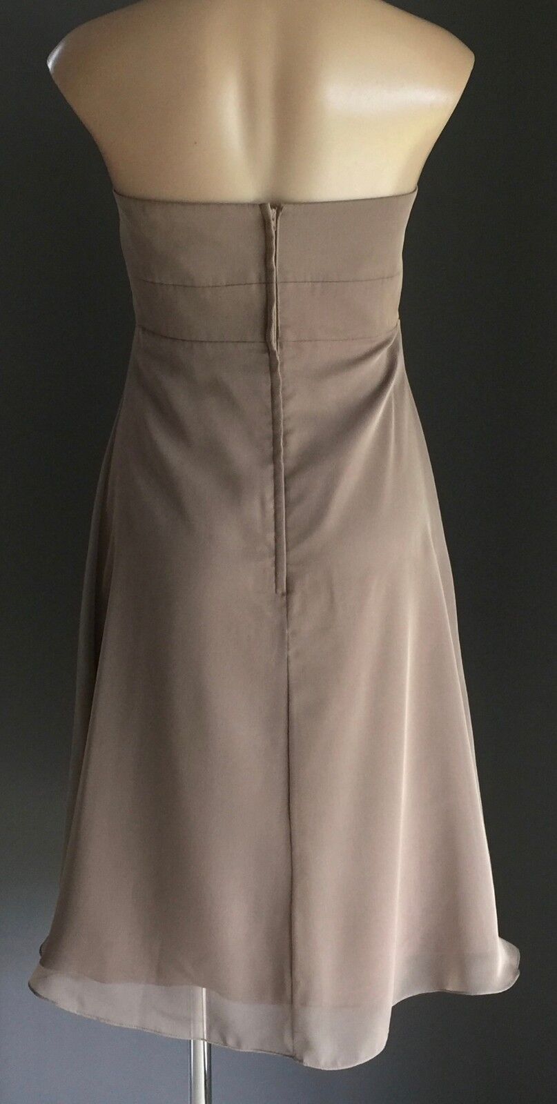 Strapless Dress ANGELINE Mocha Knee Length Empire Waist Dress Size 12 NEW