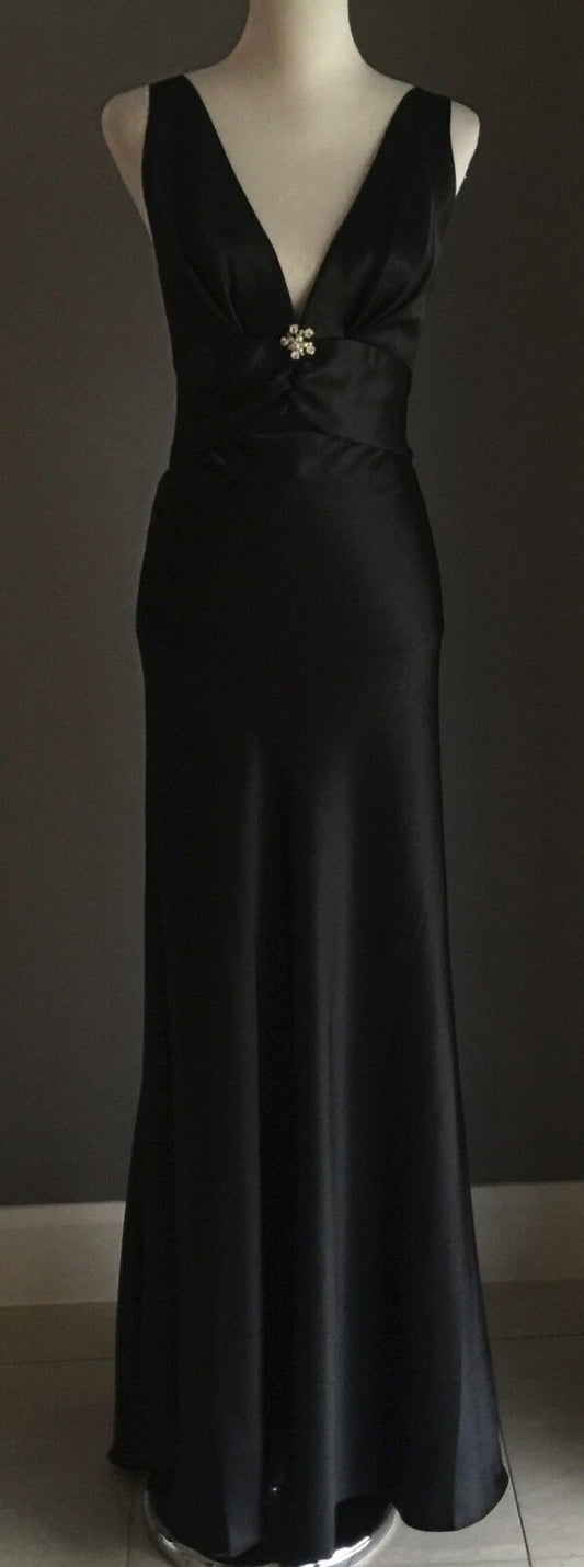 ANGELINE Gown Diamante Brooch Long Black Long Dress Plus Size 18 NEW Bombshell