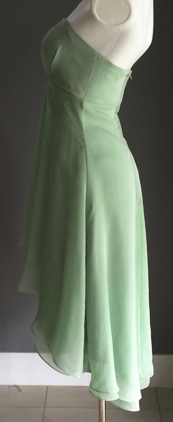 ANGELINE Gown Sage Green Hi Low Hem Empire Waist Dress Ladies Size 8 10 NEW