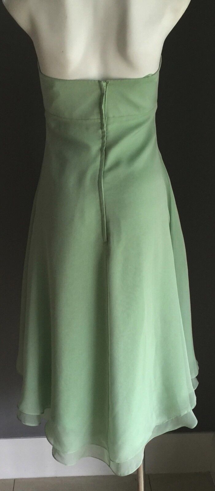 ANGELINE Gown Sage Green Hi Low Hem Empire Waist Dress Ladies Size 8 10 NEW