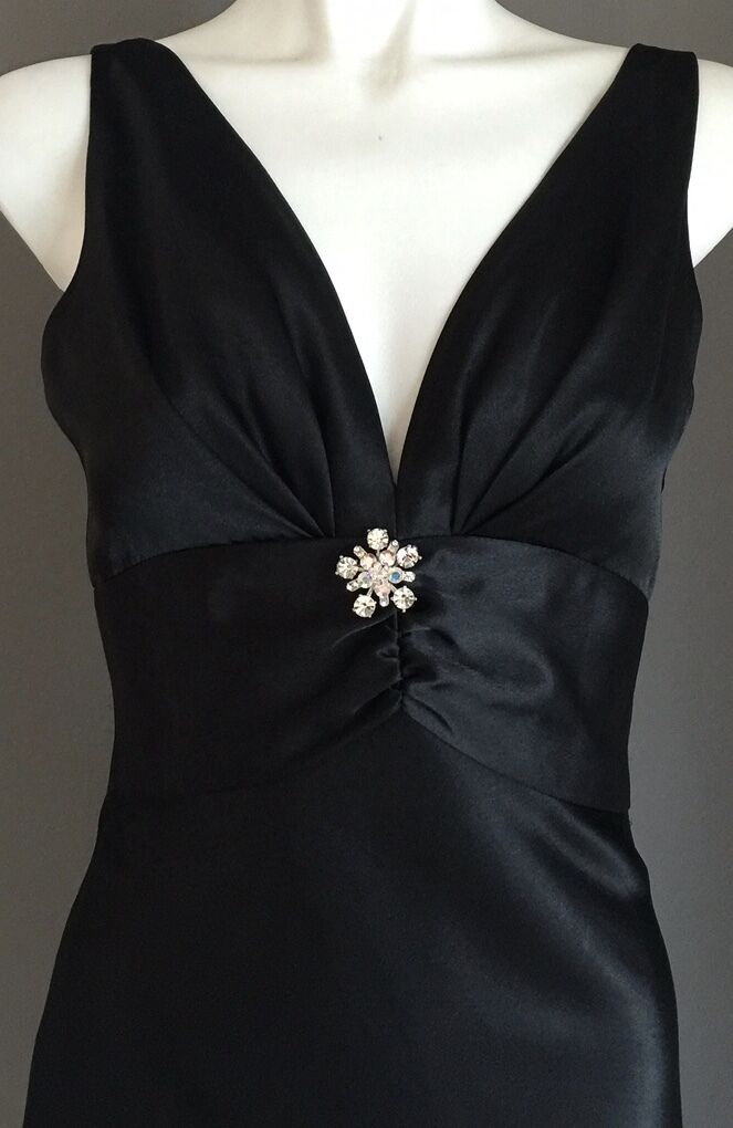 ANGELINE Dress Knee Length  w Diamonte Brooch Size 8 1940's Look Black NEW