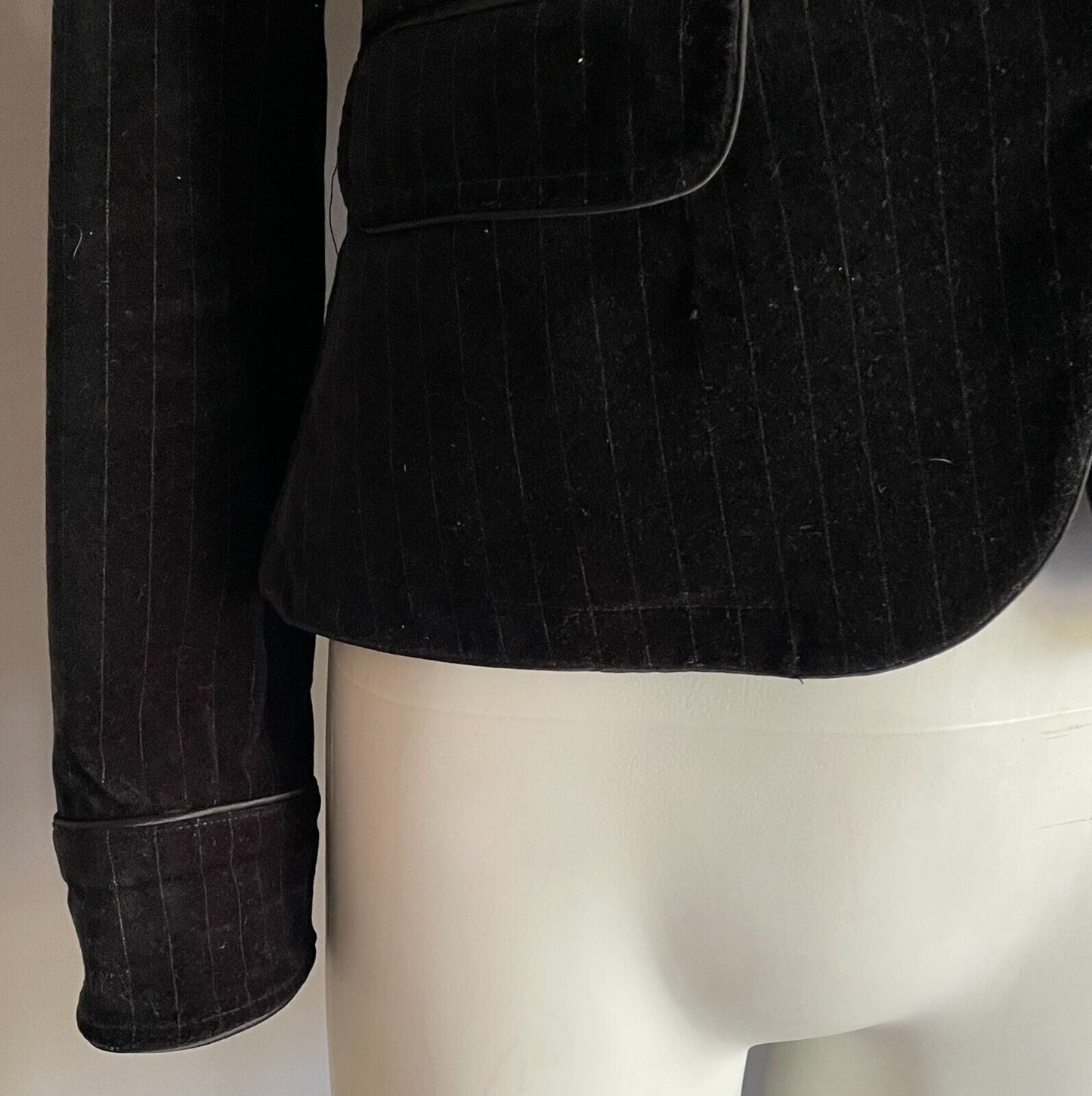 the DAY'S Black Self Stripe Velour Long Sleeve Single Breasted Blazer Size 6 8