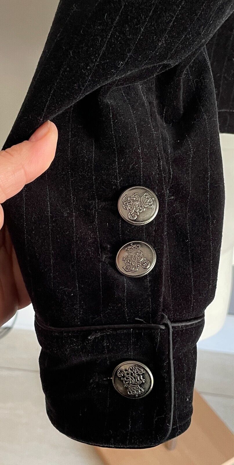 the DAY'S Black Self Stripe Velour Long Sleeve Single Breasted Blazer Size 6 8