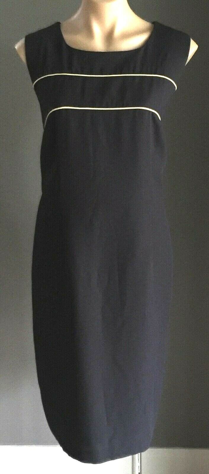 ARC FASHION COMPANY Shift Dress Navy & Cream Sleeveless Size 16 Retro 1990's