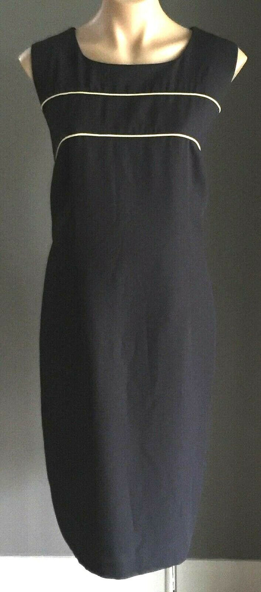ARC FASHION COMPANY Shift Dress Navy & Cream Sleeveless Size 16 Retro 1990's