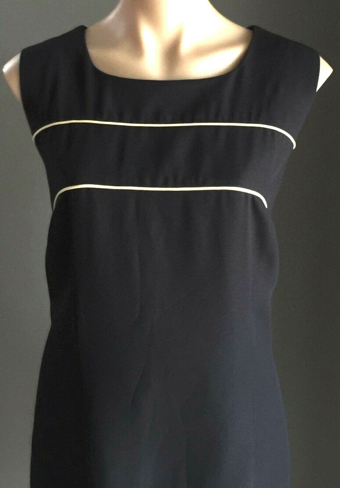 ARC FASHION COMPANY Shift Dress Navy & Cream Sleeveless Size 16 Retro 1990's