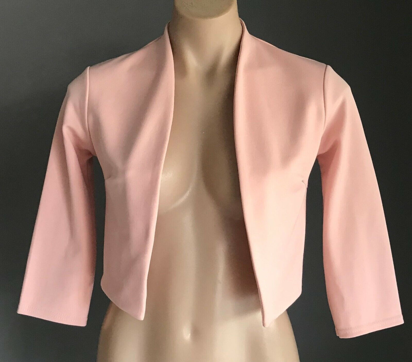 QUIZ Crop Jacket Blush Pink 3/4 Sleeve Blazer Ladies Size 8 10