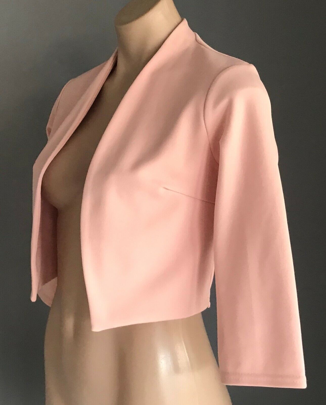 QUIZ Crop Jacket Blush Pink 3/4 Sleeve Blazer Ladies Size 8 10