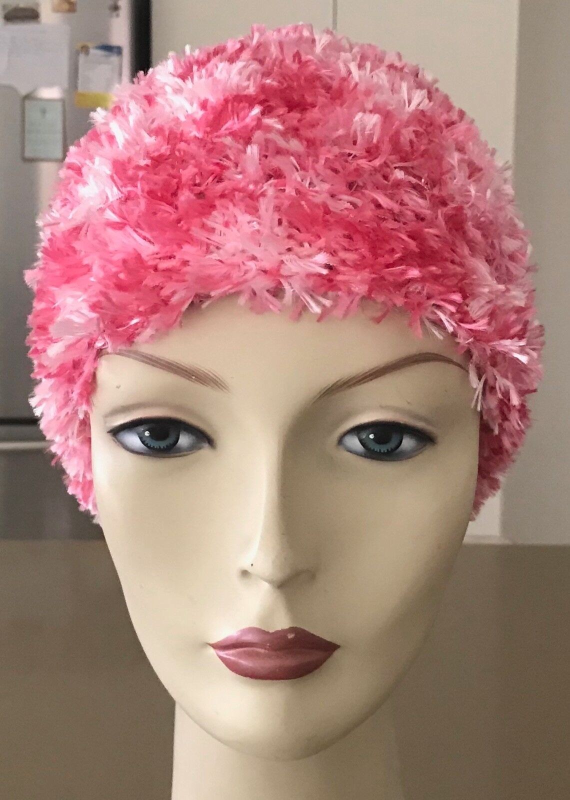 Chunky Fluffy Knit Beanie Hat Handmade Different Shades of Pink Size S
