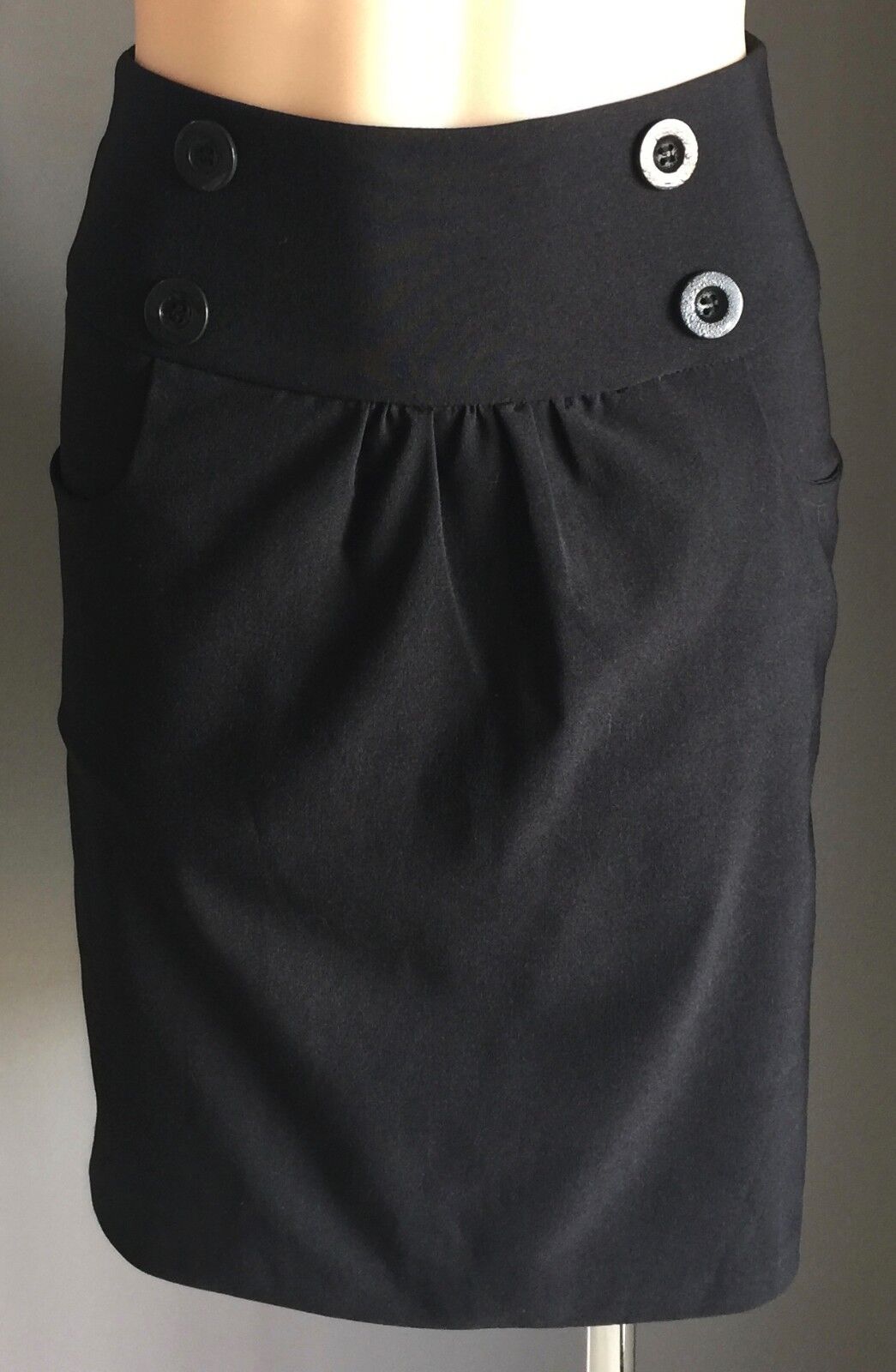 ALLY Skirt Black Stretch Pencil Straight Big Buttons Ladies Size 8 1940's Look