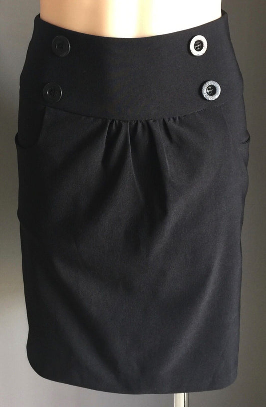 ALLY Skirt Black Stretch Pencil Straight Big Buttons Ladies Size 8 1940's Look