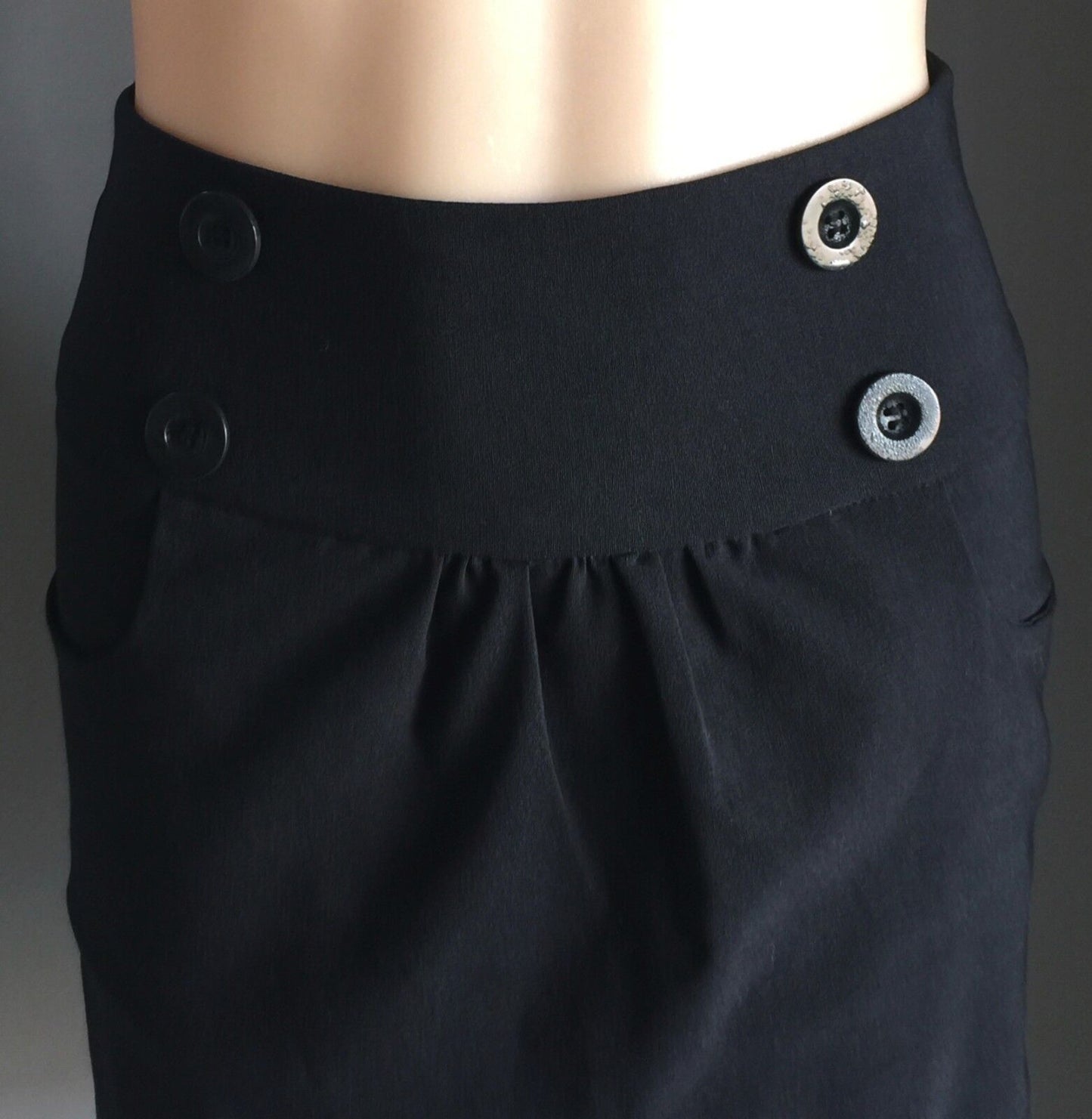 ALLY Skirt Black Stretch Pencil Straight Big Buttons Ladies Size 8 1940's Look