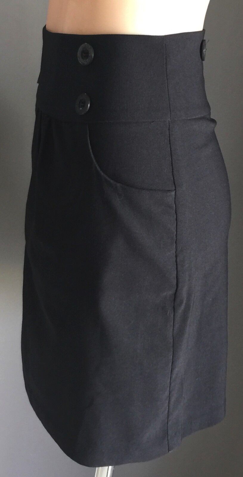 ALLY Skirt Black Stretch Pencil Straight Big Buttons Ladies Size 8 1940's Look
