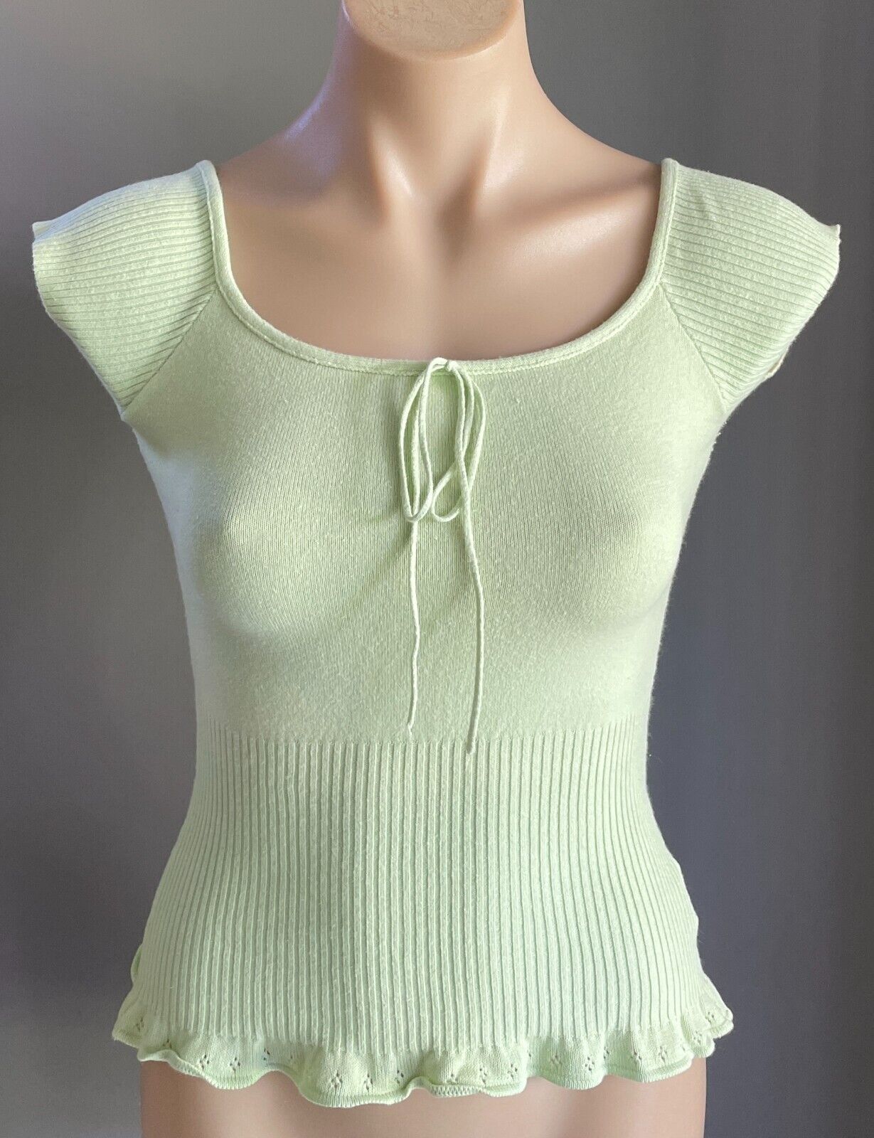 ALLY Knit Top Light Green Cap Sleeve Size M 10 Stretch