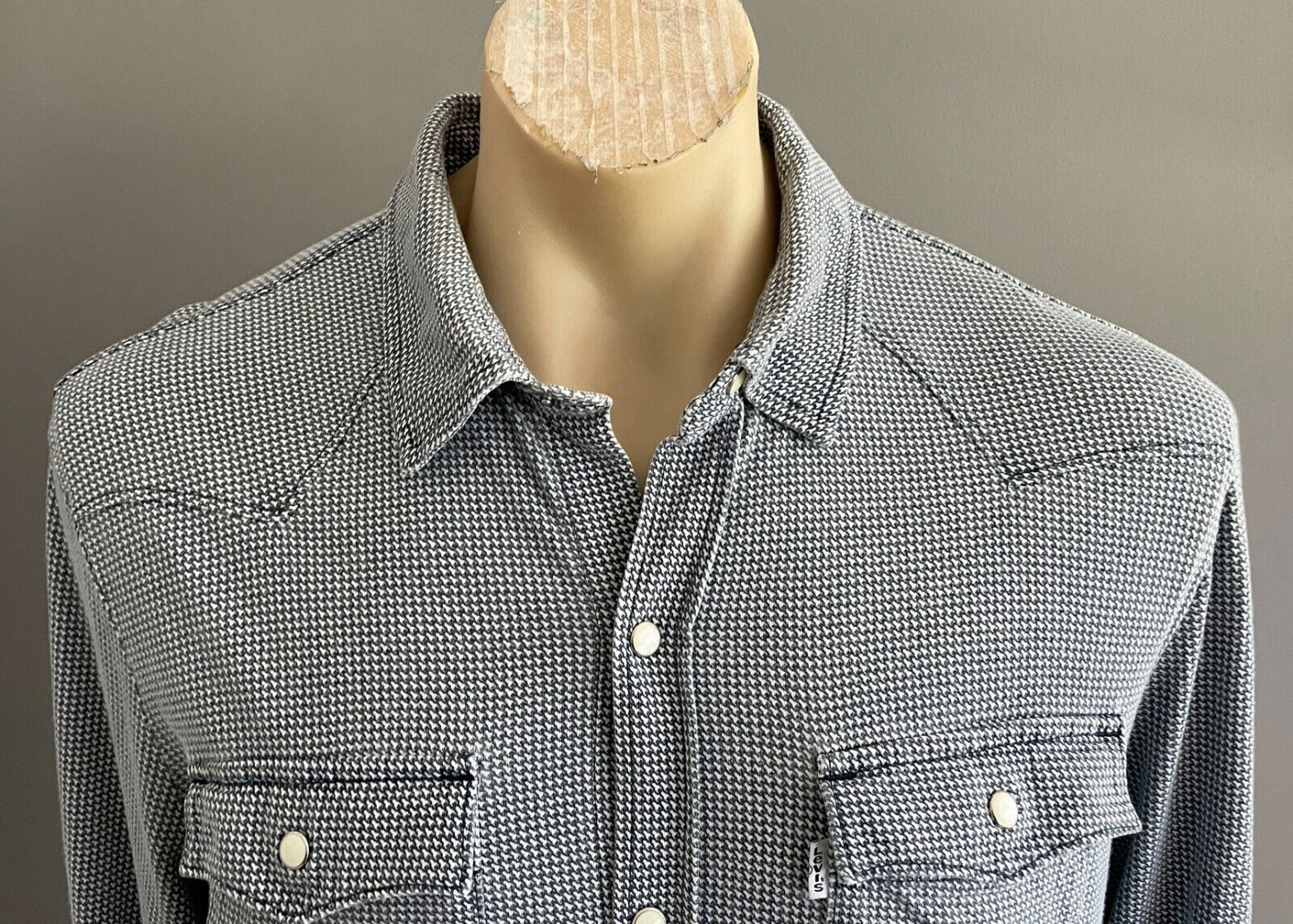 LEVI'S Shirt Navy & White Houndstooth Long Sleeve Button Up Mens Size L LEVIS