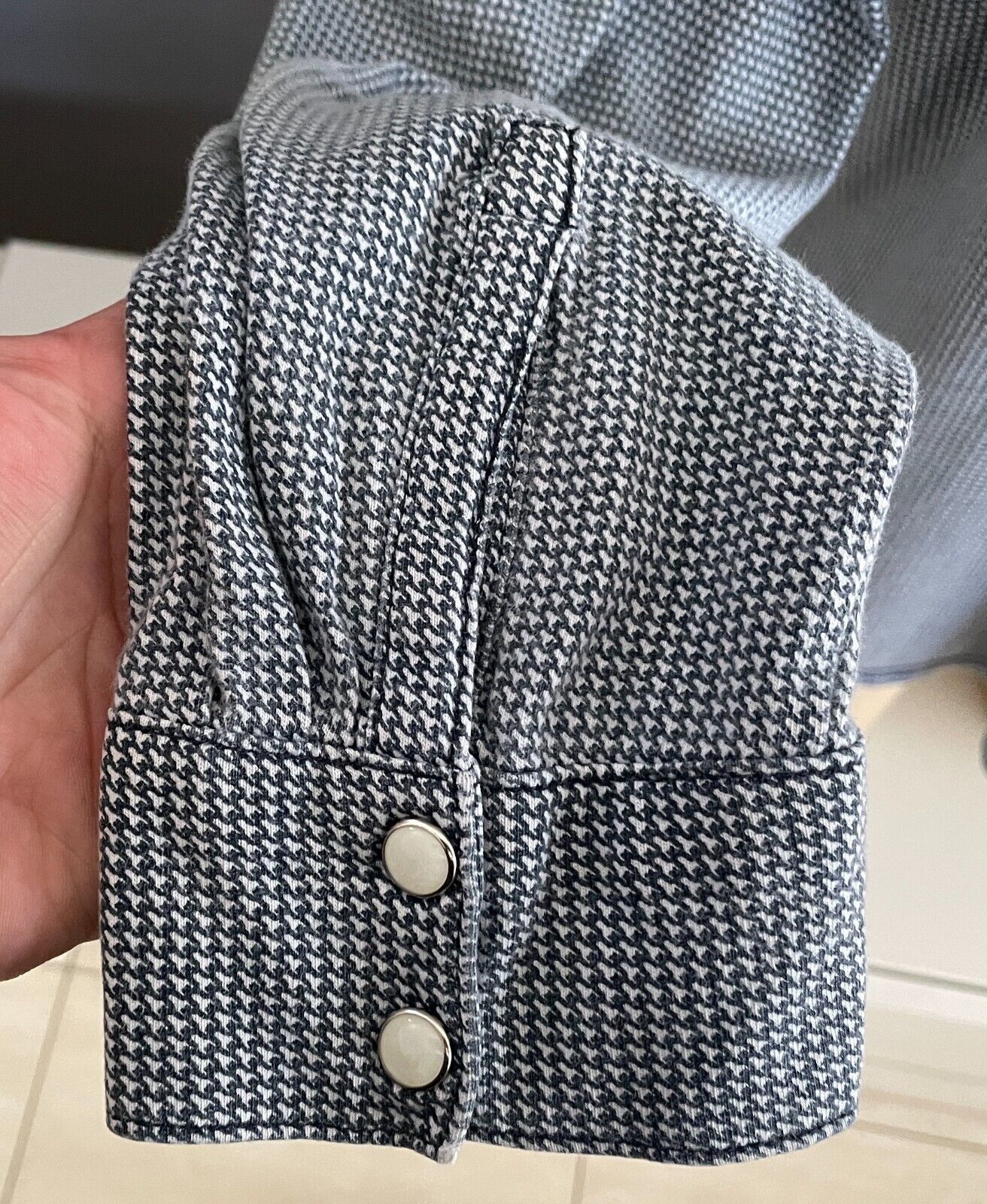 LEVI'S Shirt Navy & White Houndstooth Long Sleeve Button Up Mens Size L LEVIS
